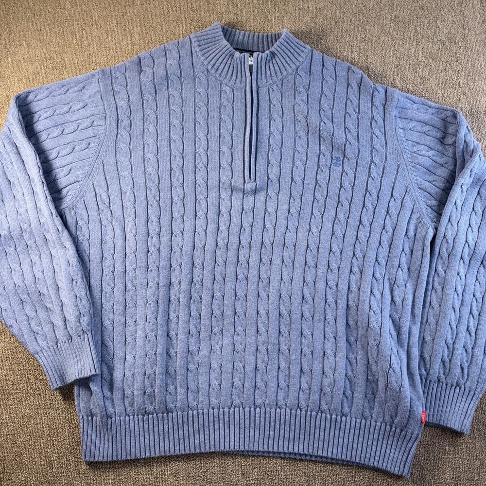 IZOD Men’s 1/3 Zip cable Knit Sweater XXL Blue Heavy
